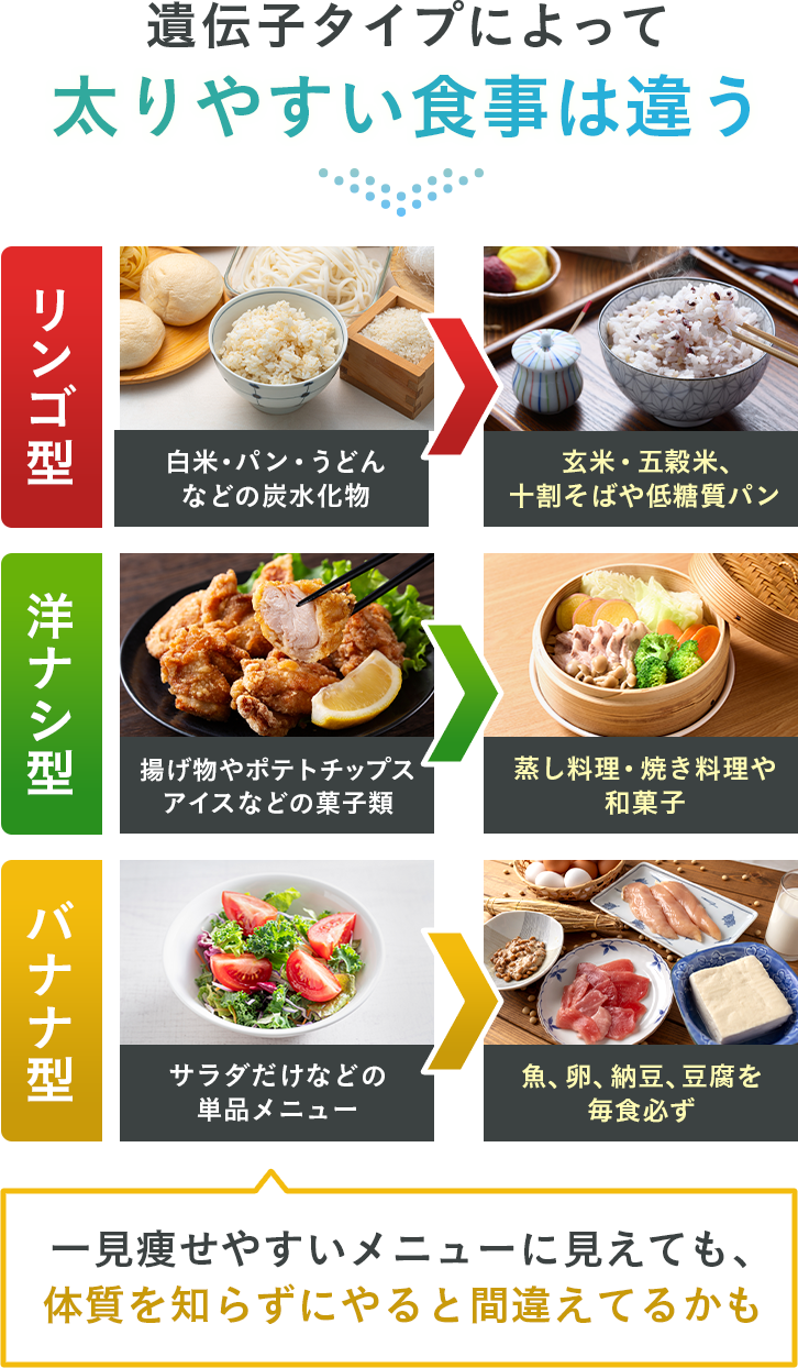 遺伝子タイプによって太りやすい食事は違う